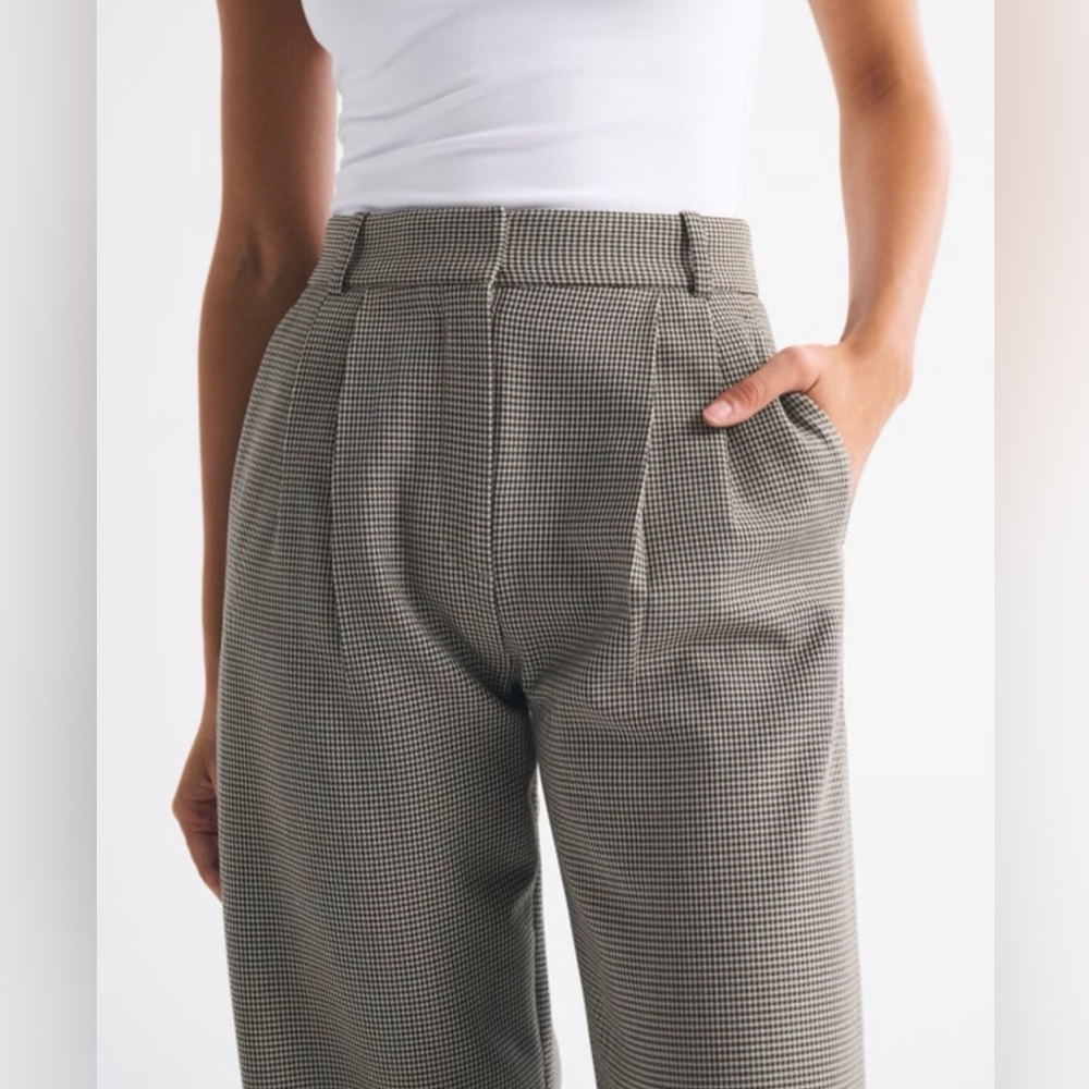 NWT 31R Abercrombie & Fitch Brown Herringbone Sloane Tailored Wide Leg Trousers